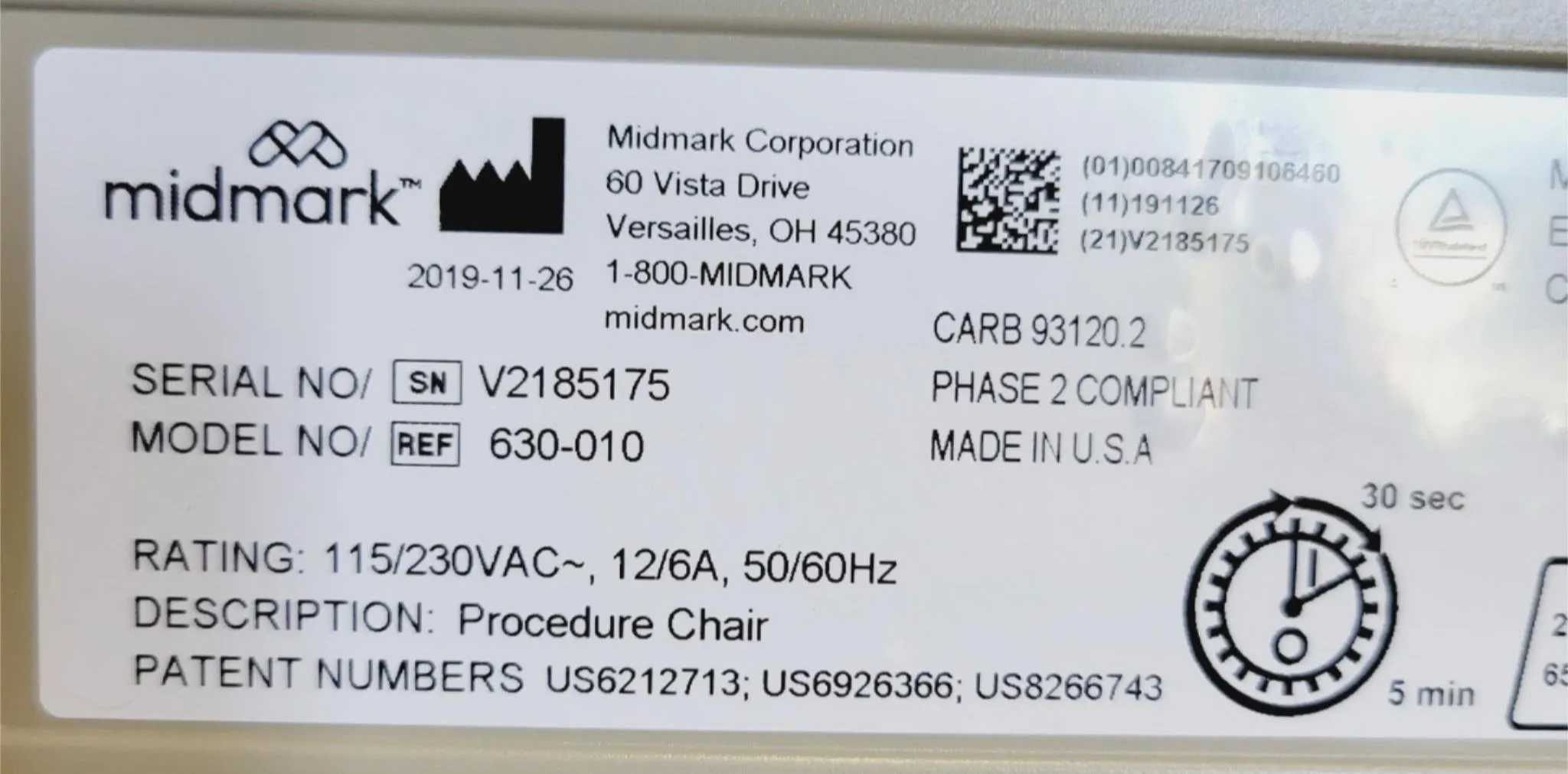 Midmark 630-010 Procedure Chair 650 LB Capacity (Reconditioned)