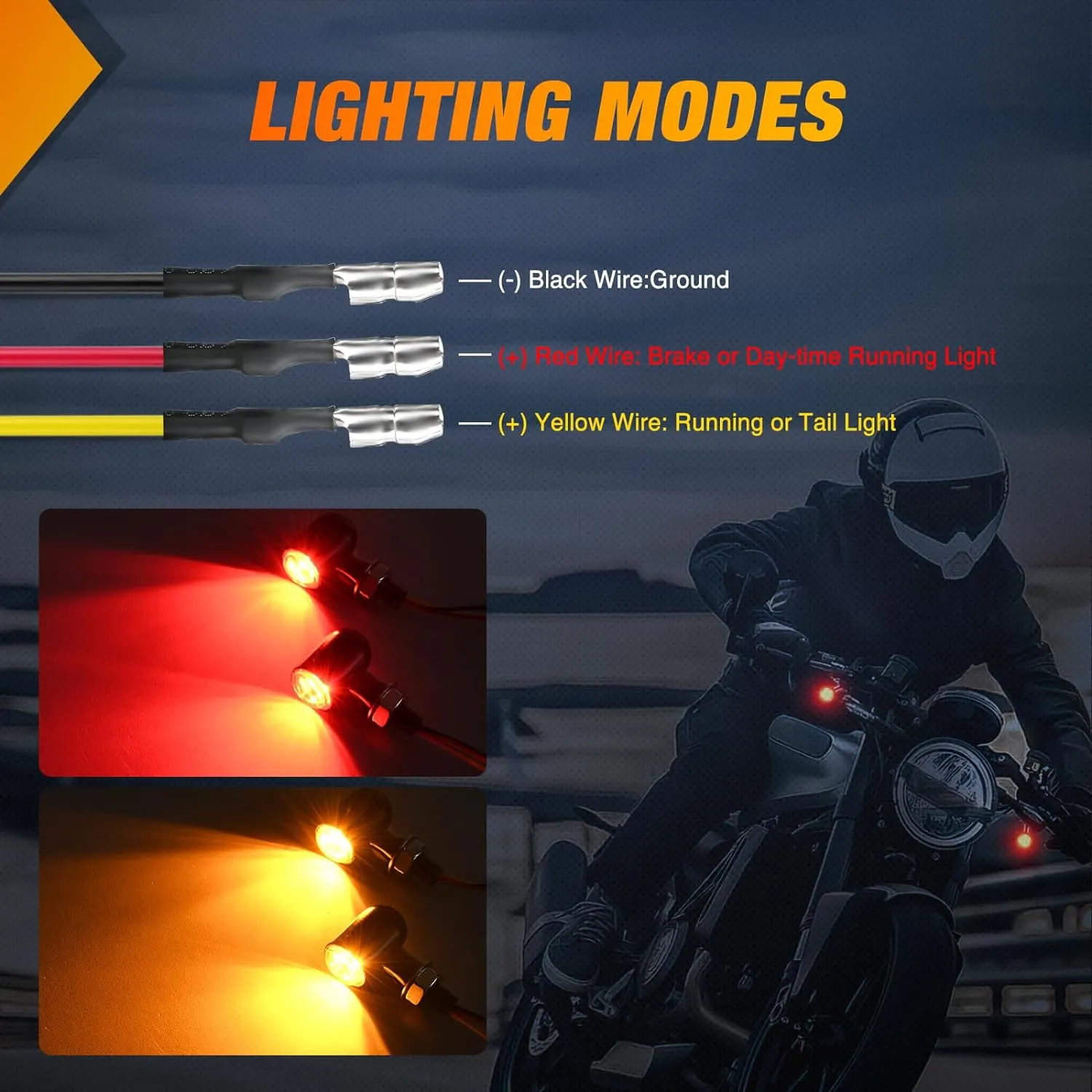Motorcycle Rear LED Turn Signals Brake Tail Light Red Yellow Beam Mini Size Blinkers Compatible with Harley Honda Kawasaki Suzuki Triumph Yamaha Cruiser