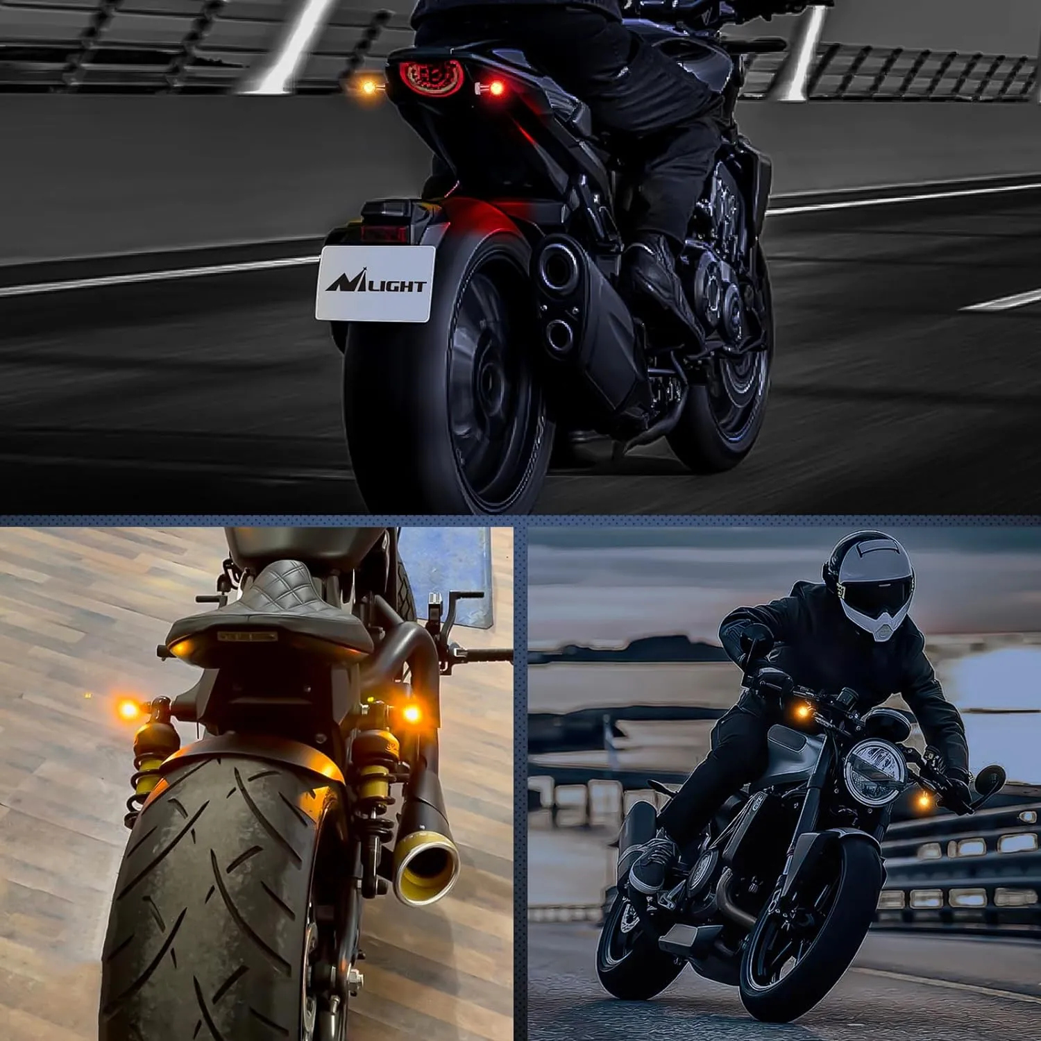 Motorcycle Rear LED Turn Signals Brake Tail Light Red Yellow Beam Mini Size Blinkers Compatible with Harley Honda Kawasaki Suzuki Triumph Yamaha Cruiser