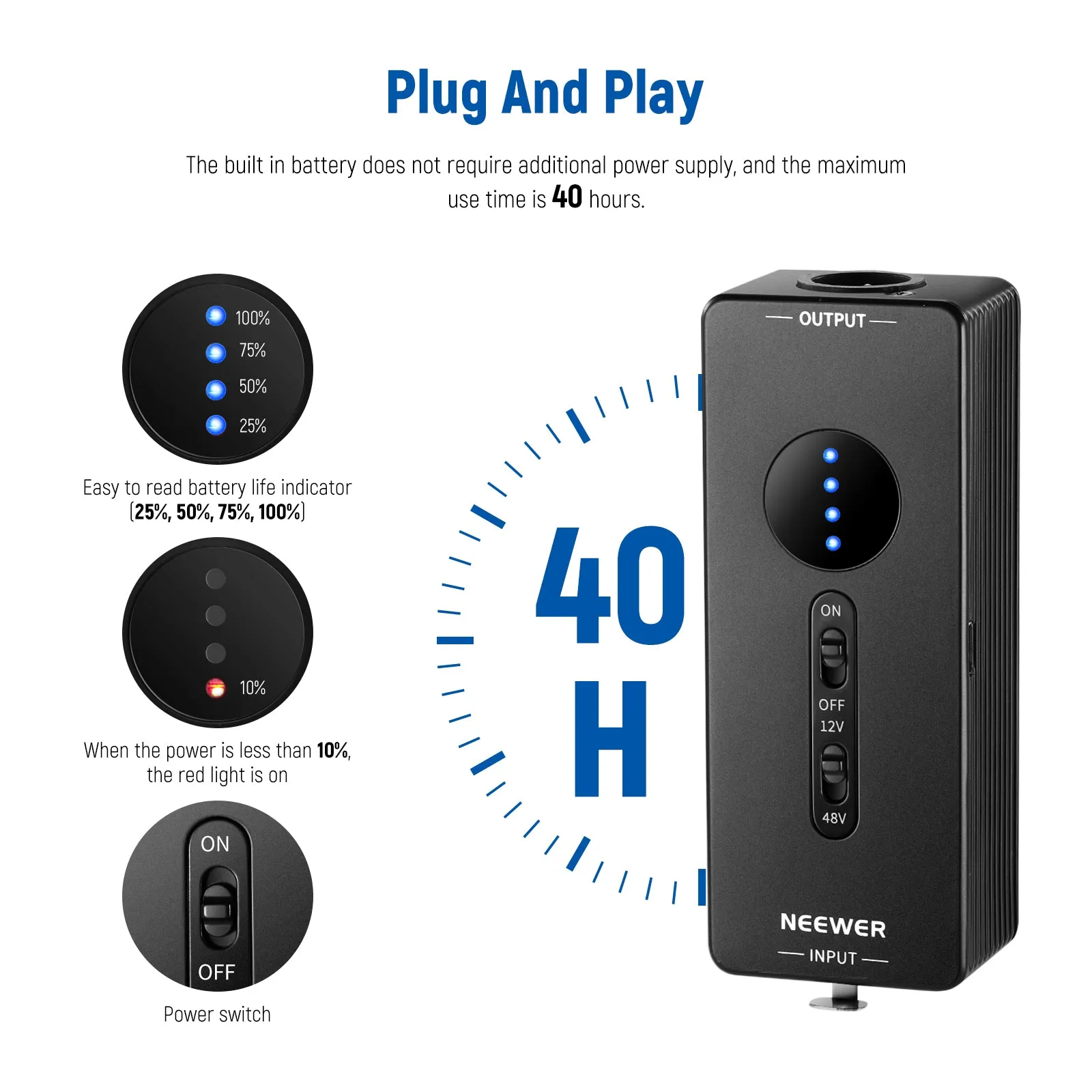 NEEWER PP1 Phantom Power Convertible 48V/12V Output