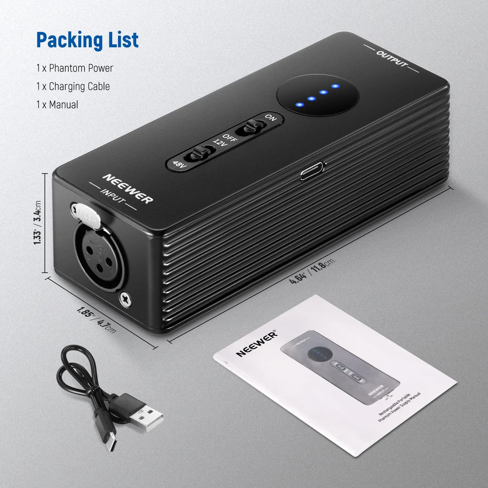 NEEWER PP1 Phantom Power Convertible 48V/12V Output
