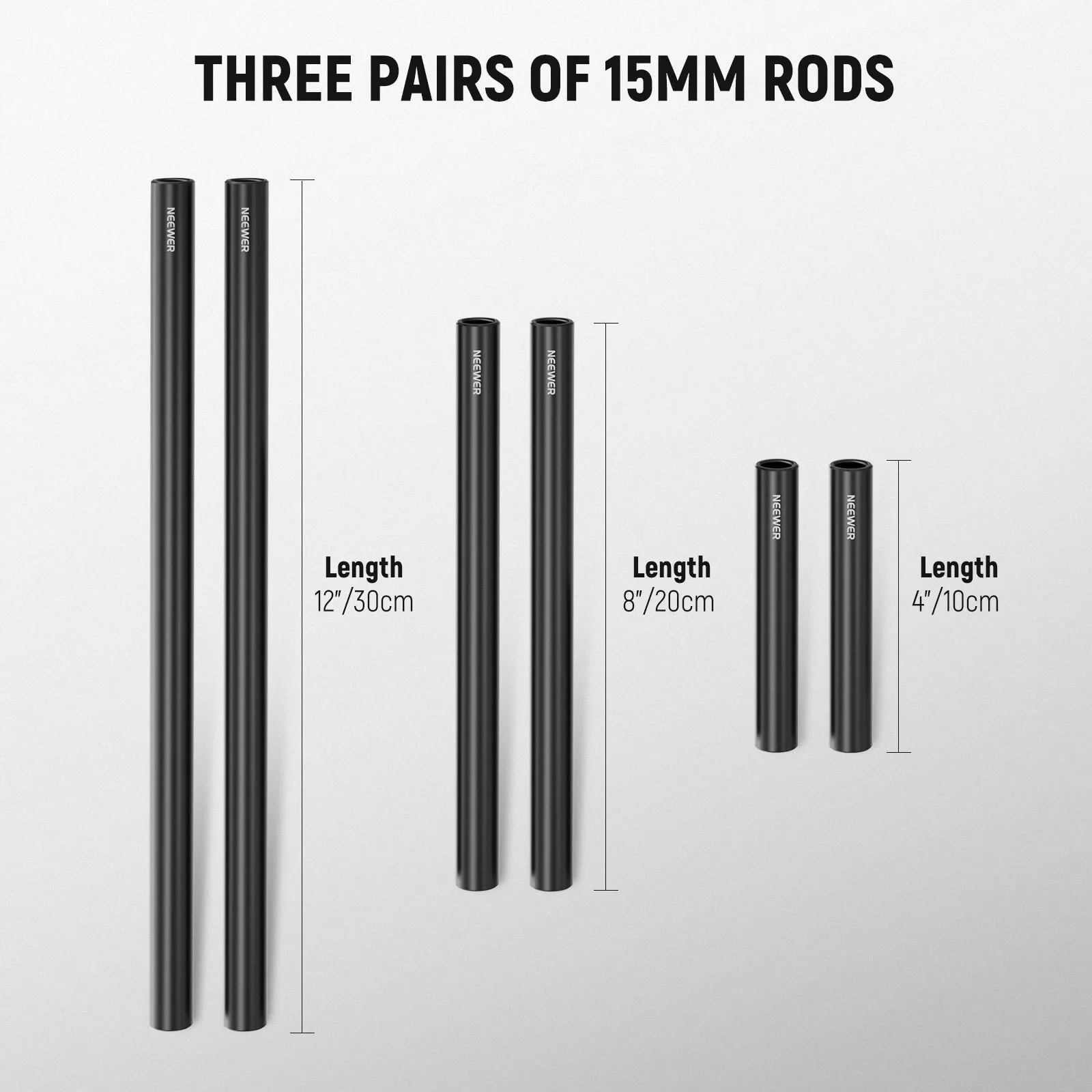 NEEWER SR009 3 Pairs 15mm Rods LWS System