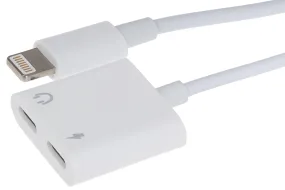 Nikkai Lightning to Dual Lightning Audio & Charging Port Adapter - White, 10cm
