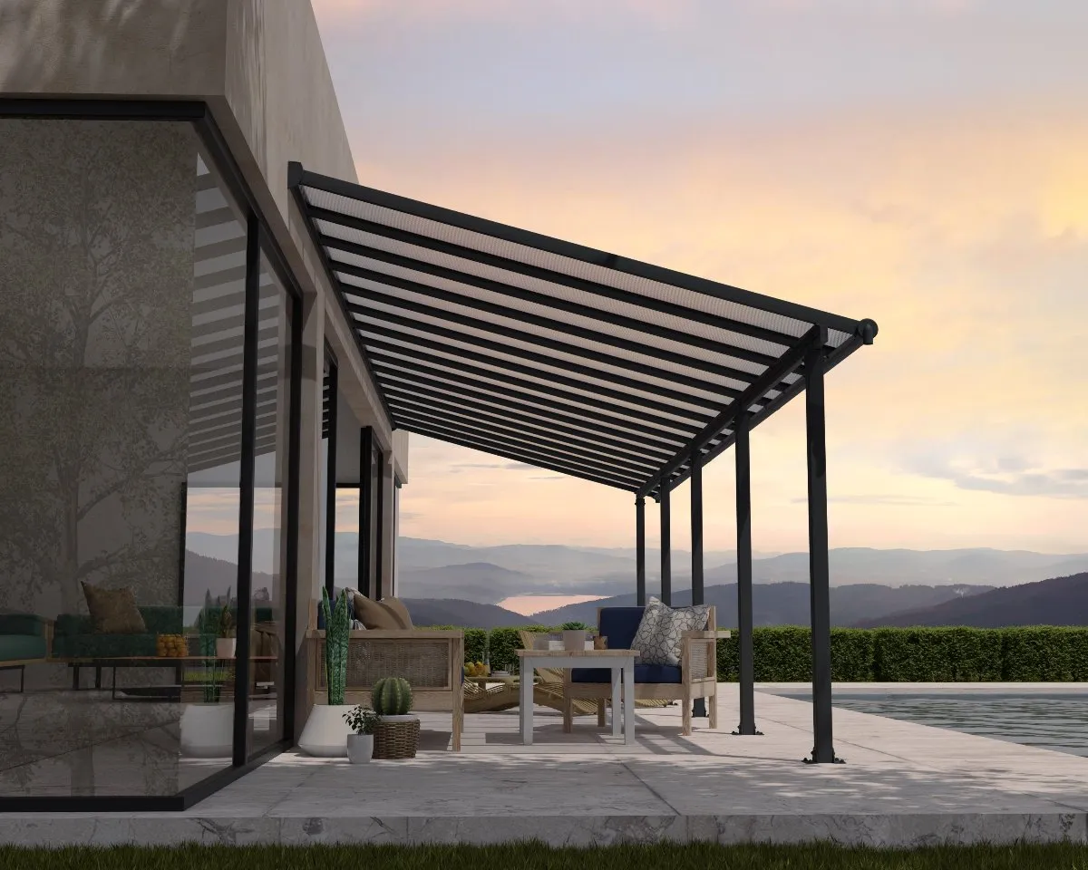 Olympia™ Patio Cover ~10 ft. x 30 ft. Grey Frame Clear Panels | Palram-Canopia
