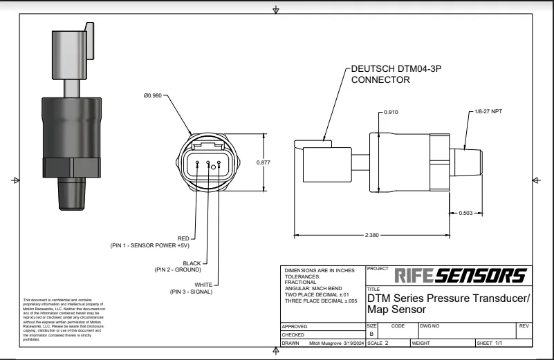 RIFE 60 PSI DTM Series Pressure Sensor Transducer 1/8" NPT