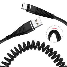 Spring-Type Fast Charging and Data Cord (USB to Micro USB or Type-C)