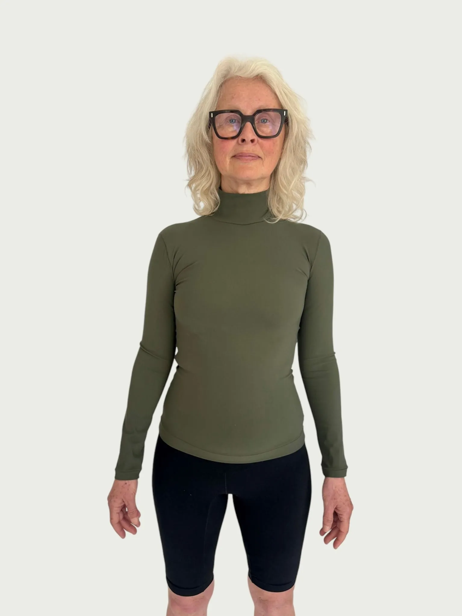 Technical Mock Neck Longline in Royal Fern