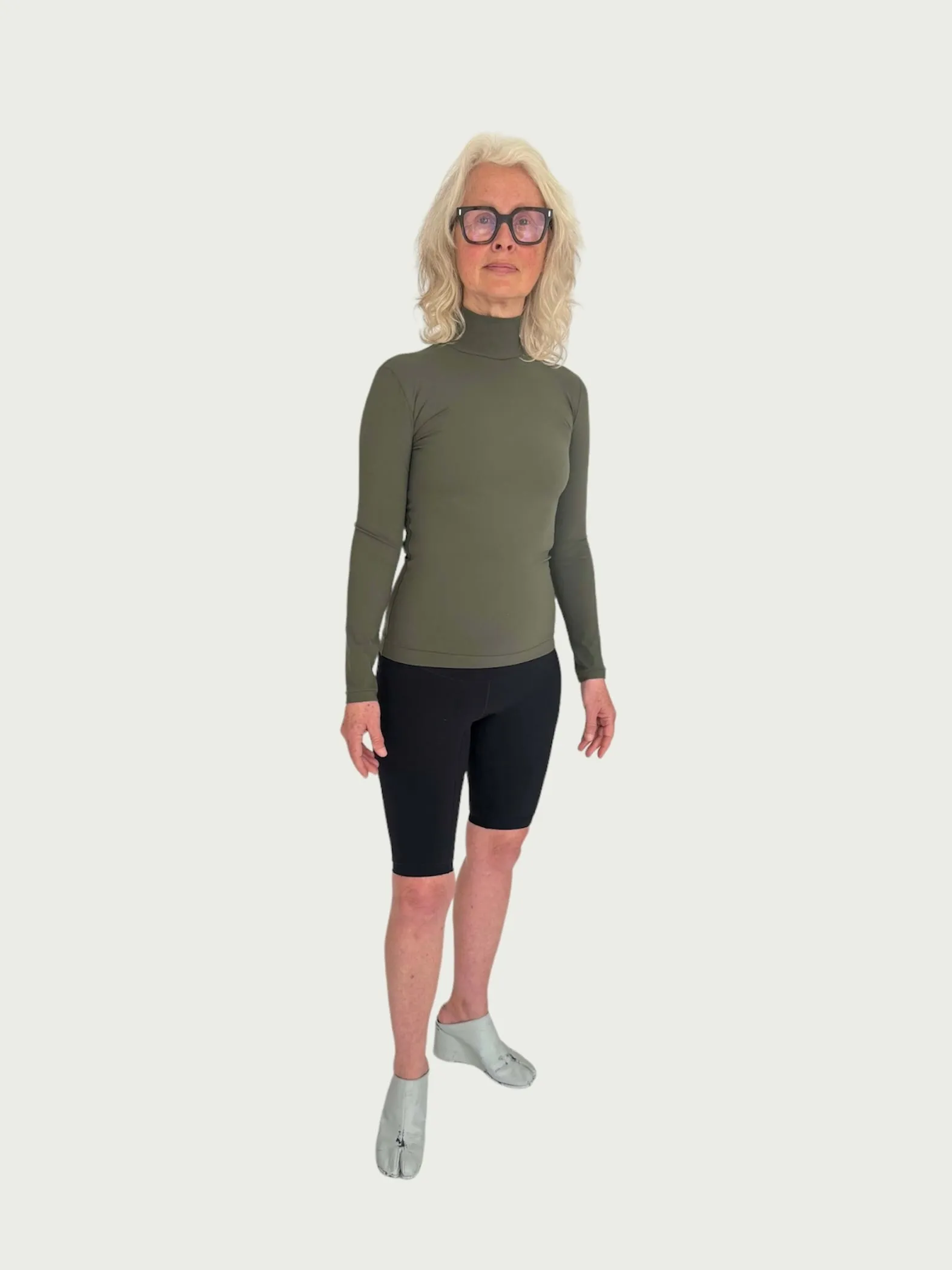 Technical Mock Neck Longline in Royal Fern