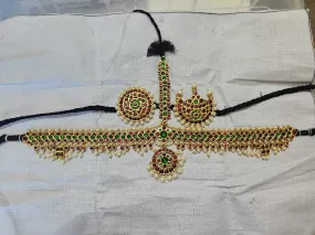 Traditional Head Set | Center Green 3 Stone Headset  | Original Temple Jewelry