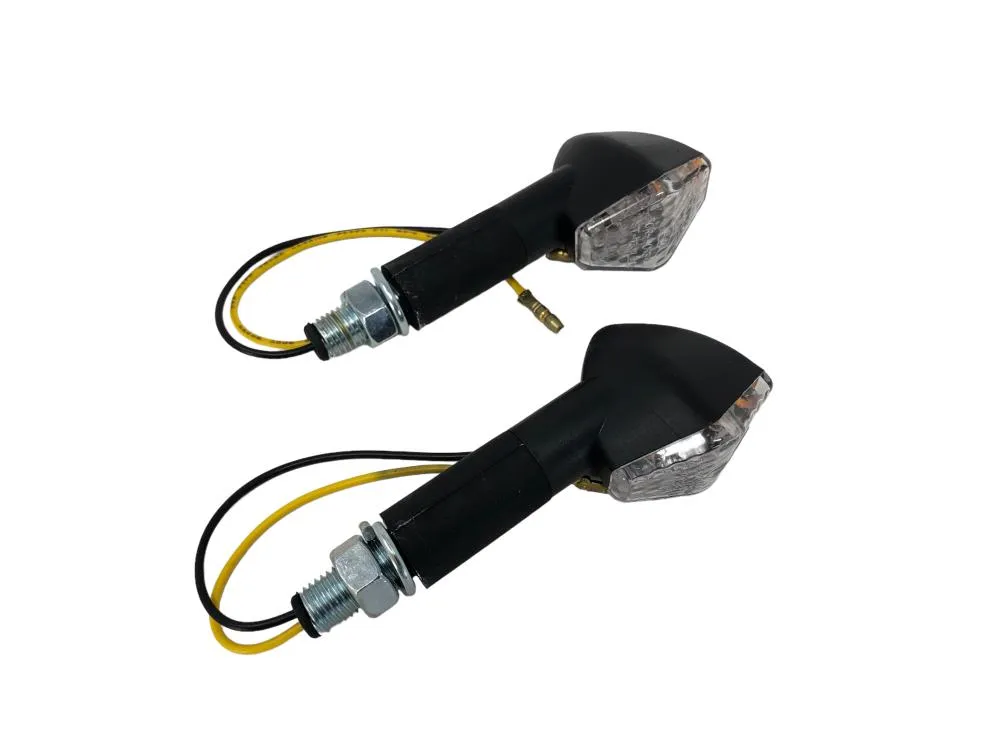 Turn Signal Set Hexagon LED, Long Stem - Black - Highway Hawk H68-9274