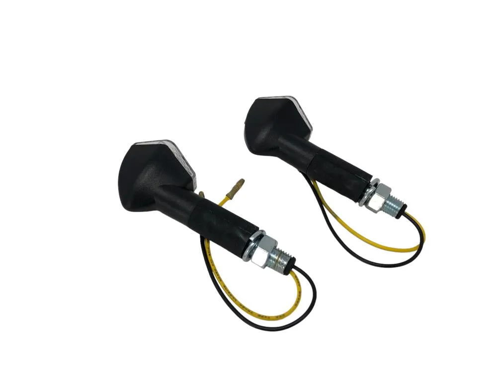 Turn Signal Set Hexagon LED, Long Stem - Black - Highway Hawk H68-9274