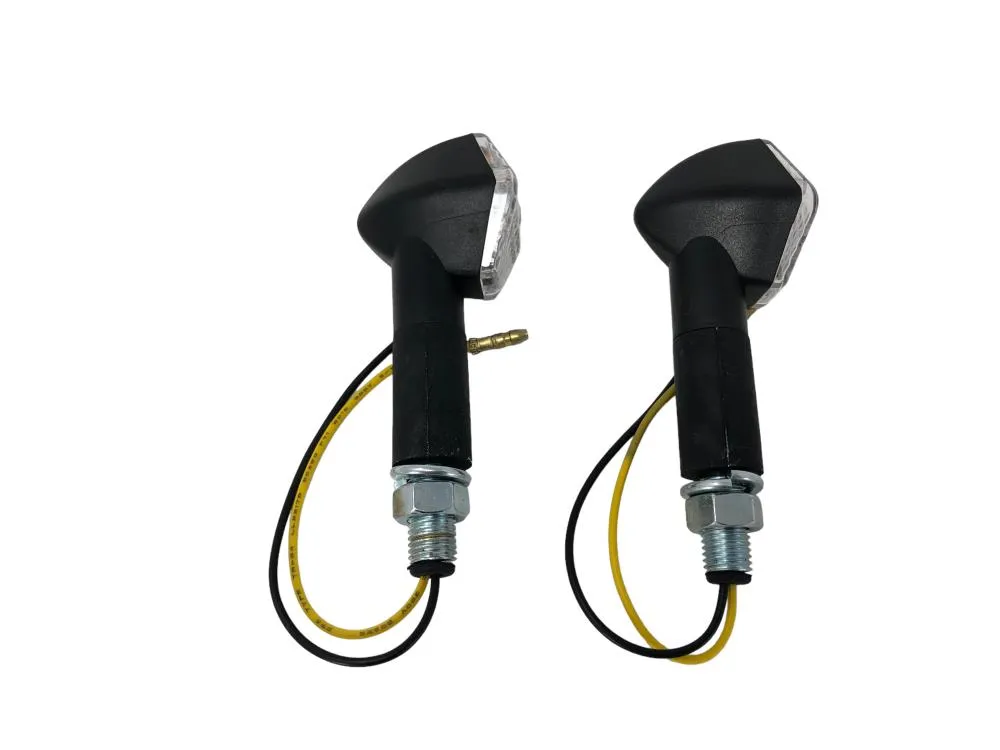 Turn Signal Set Hexagon LED, Long Stem - Black - Highway Hawk H68-9274