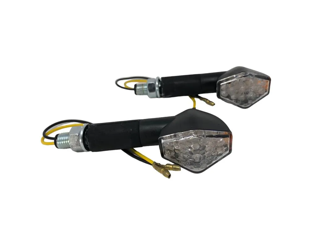 Turn Signal Set Hexagon LED, Long Stem - Black - Highway Hawk H68-9274