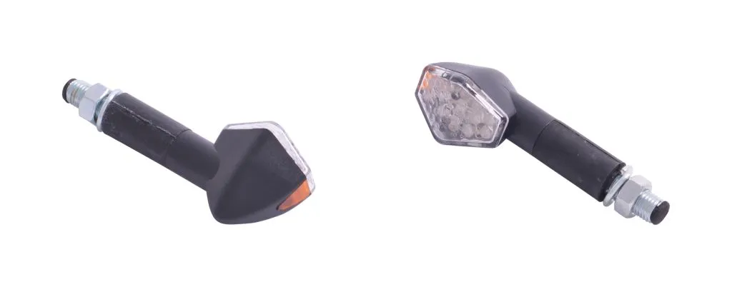 Turn Signal Set Hexagon LED, Long Stem - Black - Highway Hawk H68-9274