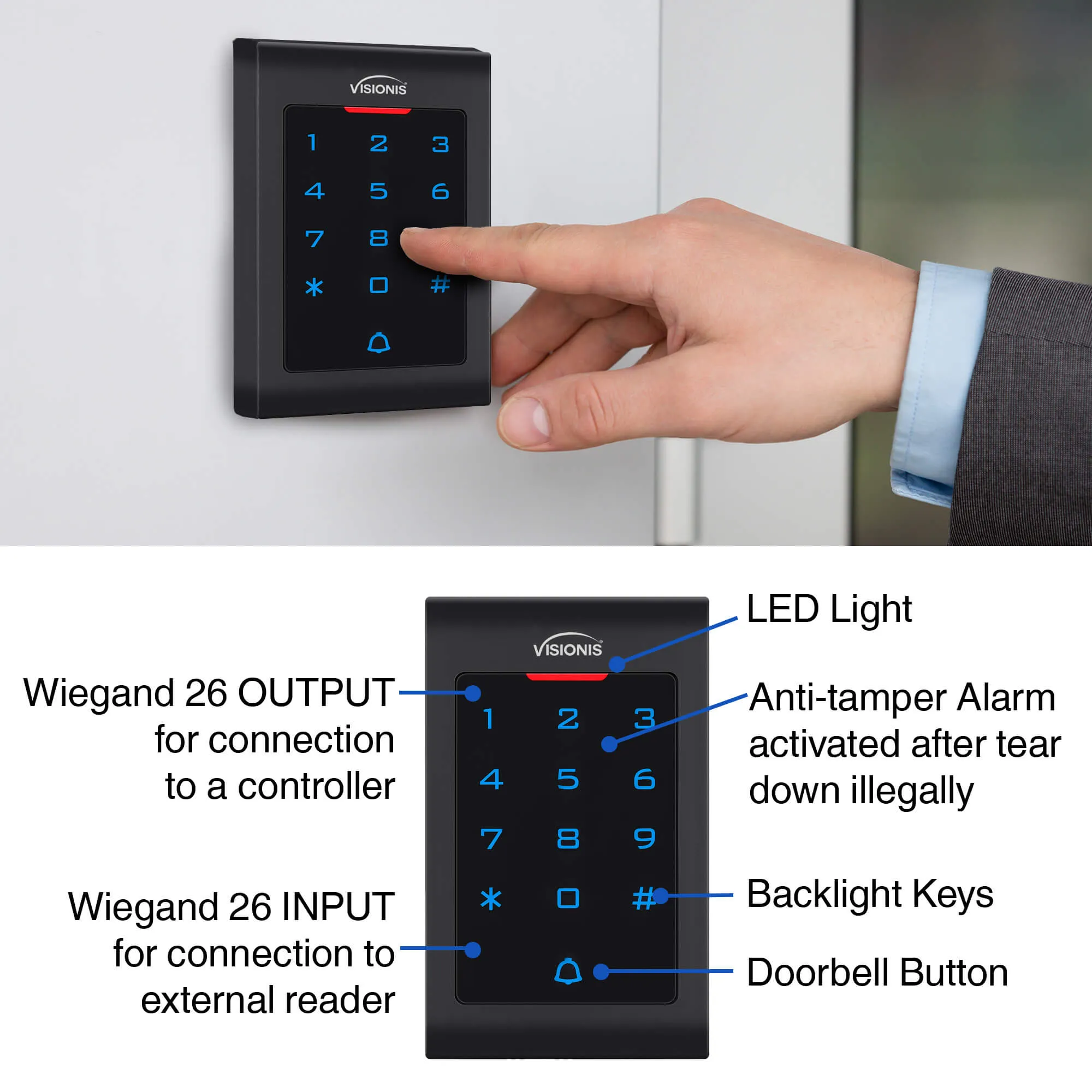 Visionis FPC-5337 One Door Access Control In Swinging Door 300lbs Maglock   Indoor Use Only Keypad/Reader Standalone With Mini Controller   Wiegand 26, No Software, EM Card, Wireless Receiver   PIR