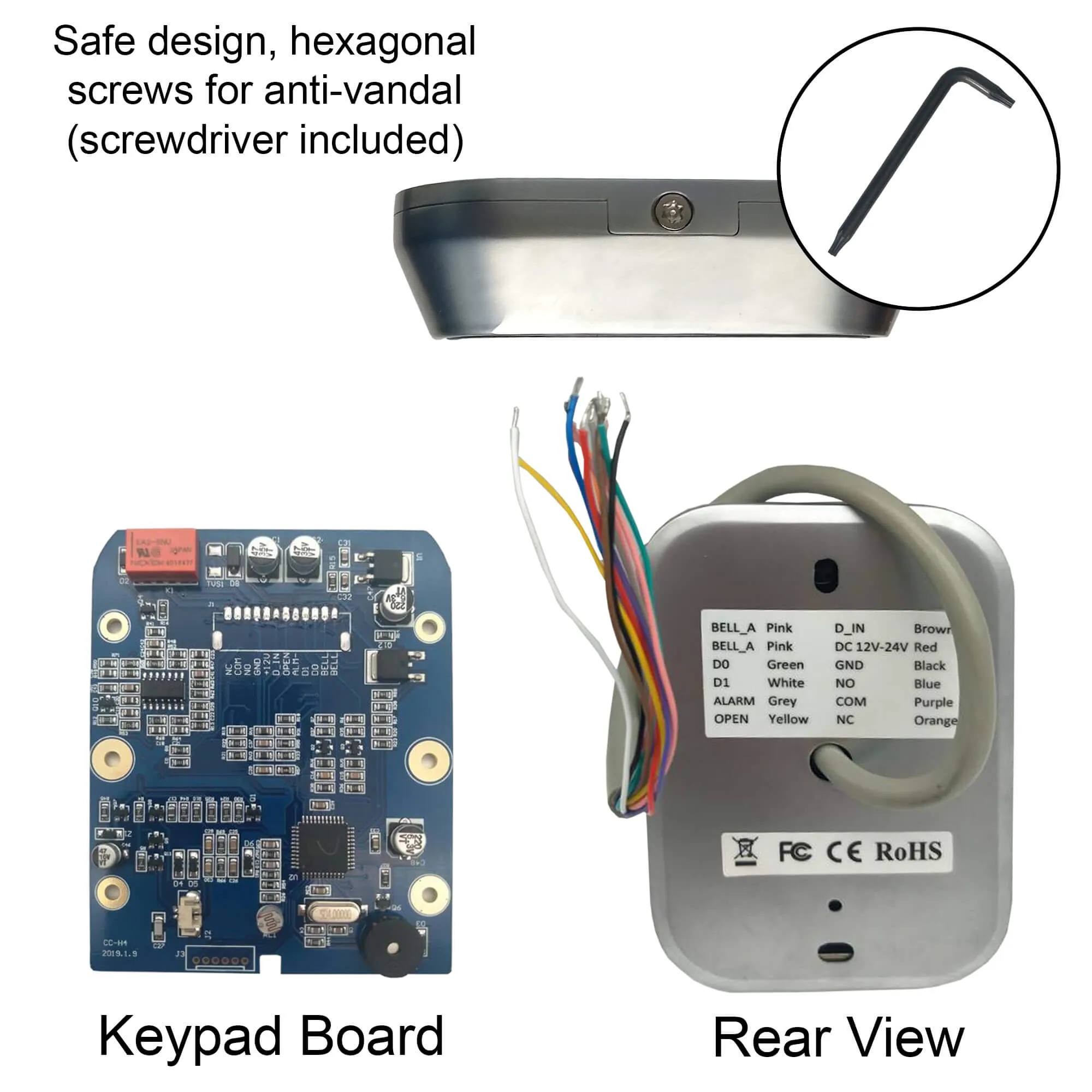 Visionis FPC-5622 One Door Access Control Out Swinging Door 1200lbs Maglock   Outdoor Metal Touch Keypad/Reader Standalone   Mini Controller   Wiegand 26, No Software, EM Card, 1000 Users   PIR Kit