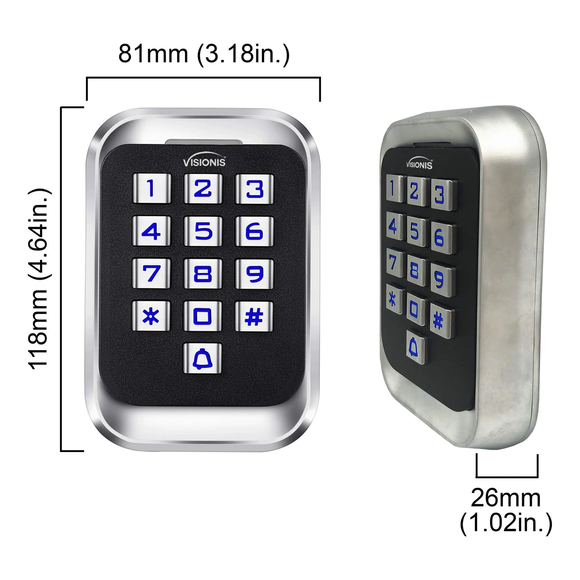 Visionis FPC-5622 One Door Access Control Out Swinging Door 1200lbs Maglock   Outdoor Metal Touch Keypad/Reader Standalone   Mini Controller   Wiegand 26, No Software, EM Card, 1000 Users   PIR Kit