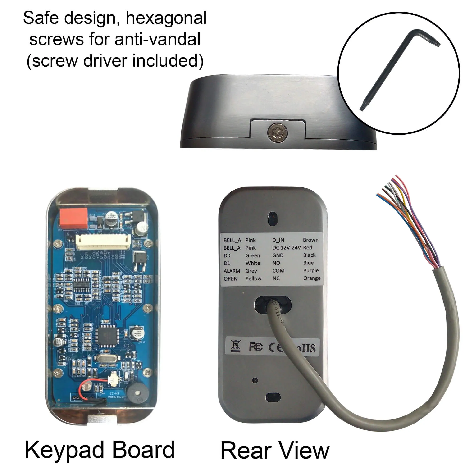 Visionis FPC-5642 One Door Access Control Out Swinging Door 600lbs Maglock   Outdoor Slim Metal Touch Keypad/Reader Standalone   Mini Controller   Wiegand 26, No Software, EM Card, 1000 Users   PIR