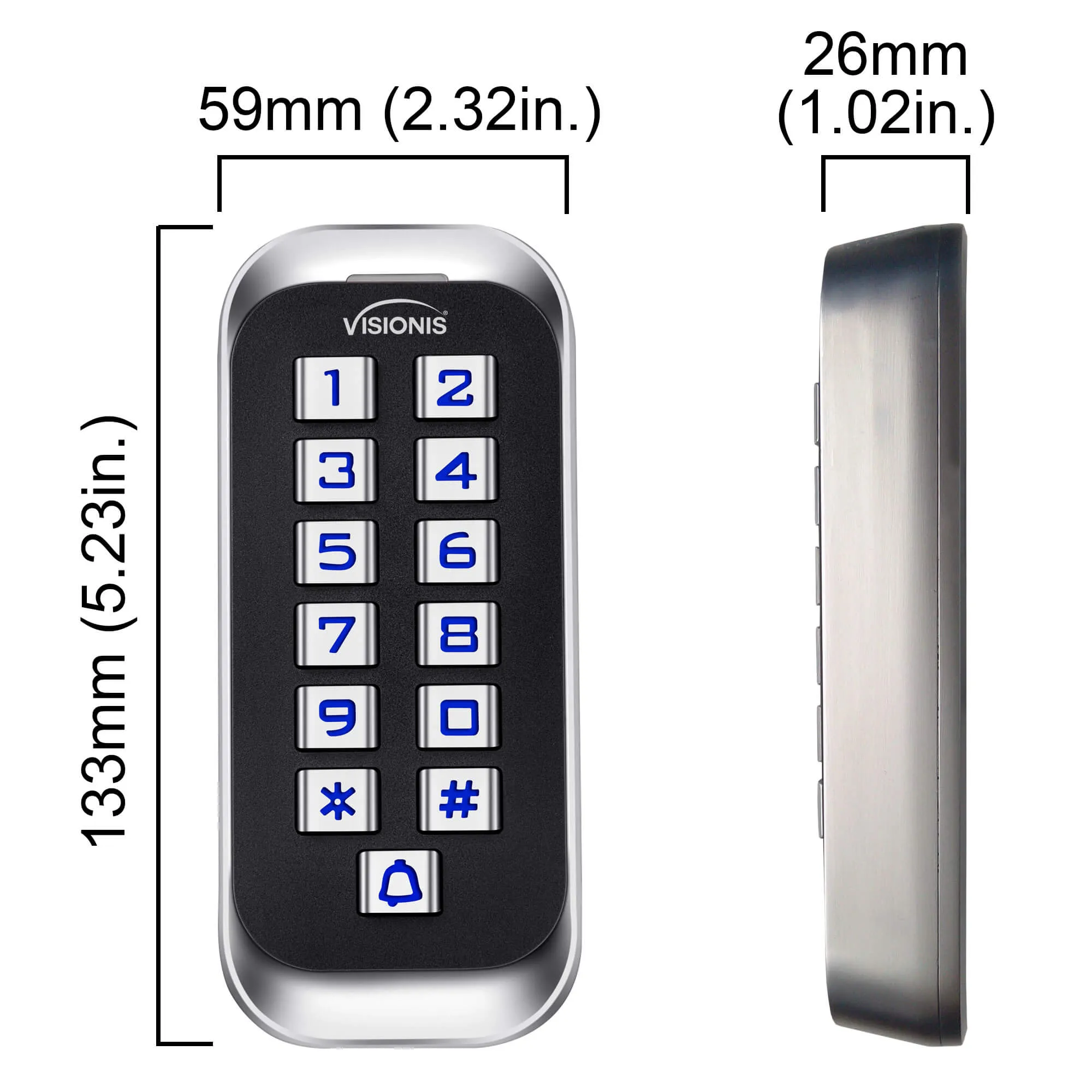 Visionis FPC-5647 One Door Access Control In Swinging Door 1200lb Maglock   Outdoor Slim Metal Touch Keypad/Reader Standalone With Mini Controller   Wiegand 26, No Software, EM Card, 1000 Users   PIR