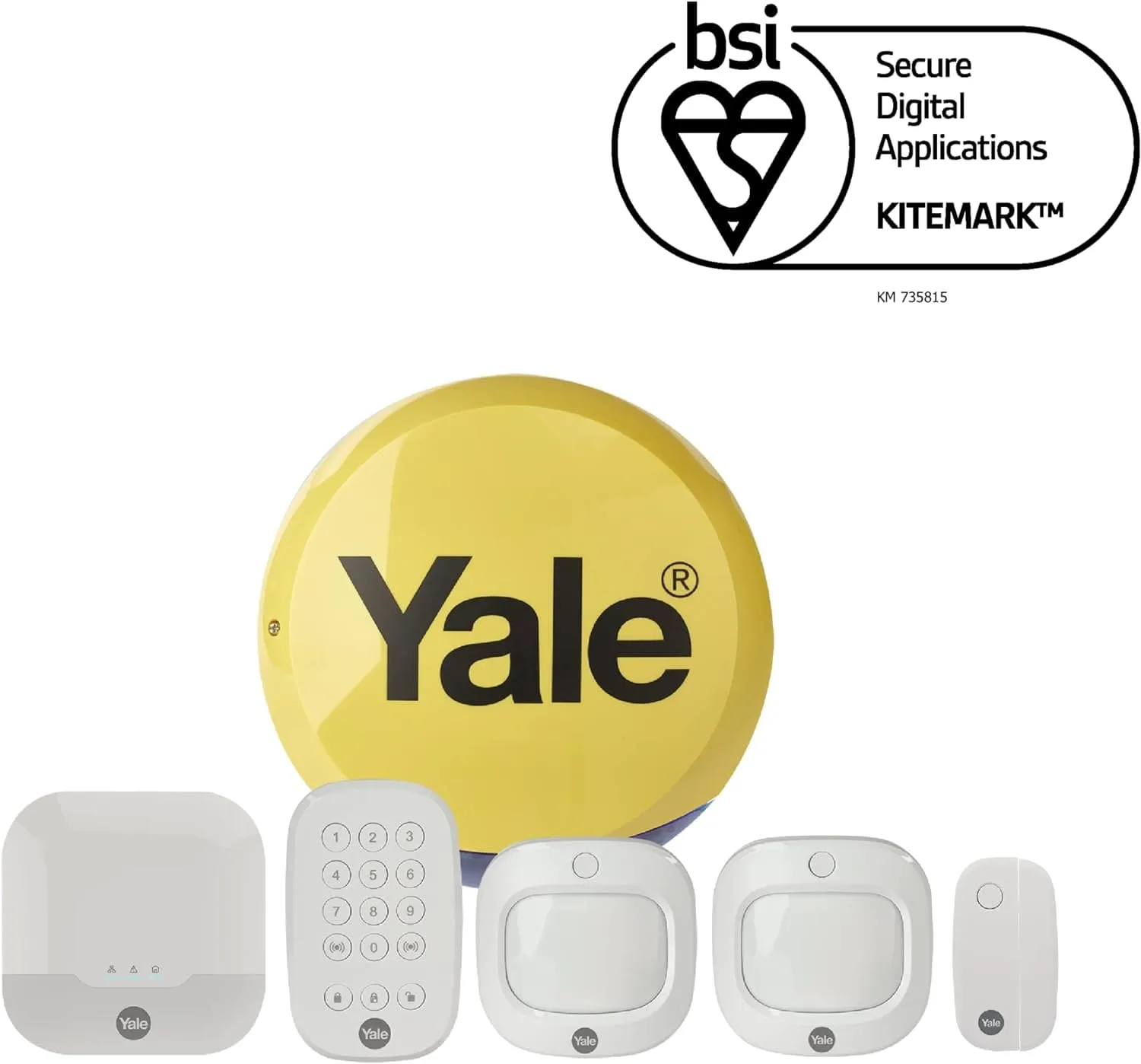 Yale IA-320 Sync Smart Home Alarm 6 piece kit. Includes Sync Alarm Hub, External Siren, 1x Door/Window Contacts, 2x PIR Motion Detector, Keypad. Works with Alexa, Google Assistant & Philips Hue